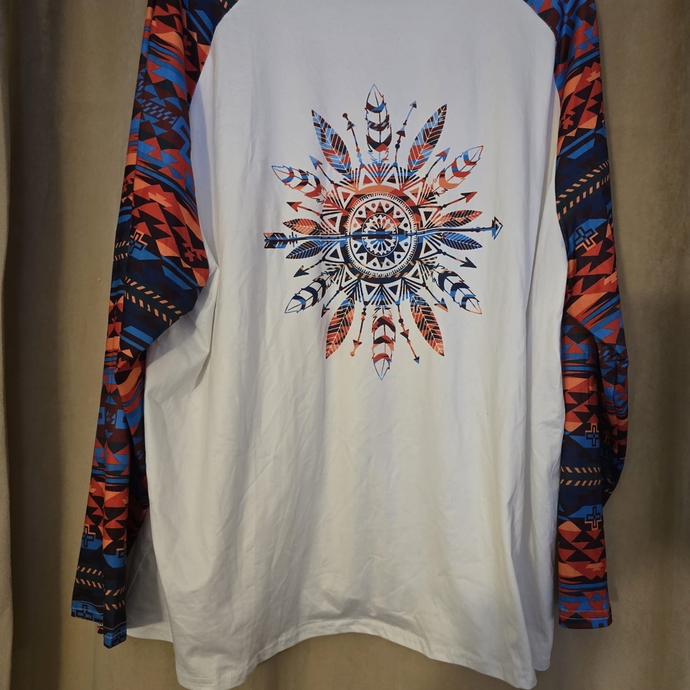 *X Shirts 2/$30* Geometric Pattern Long Sleeve Shirt -  Emery Rose 3x